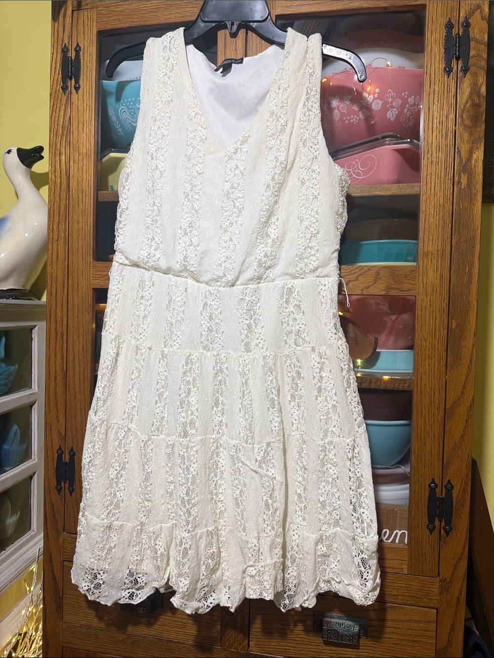 Women’s Ivory Lace Sleeveless Dress Cottagecore babydoll country